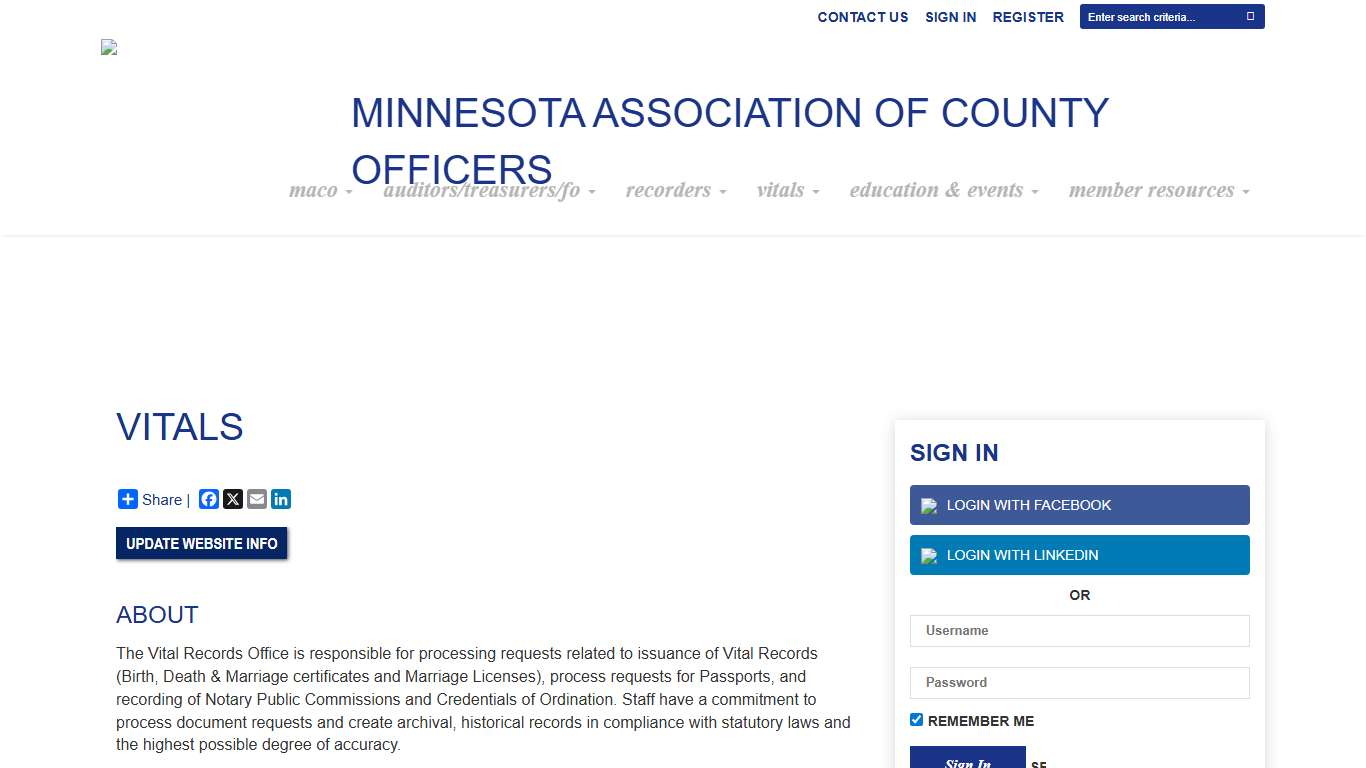 Vitals - Minnesota Association of County Officers