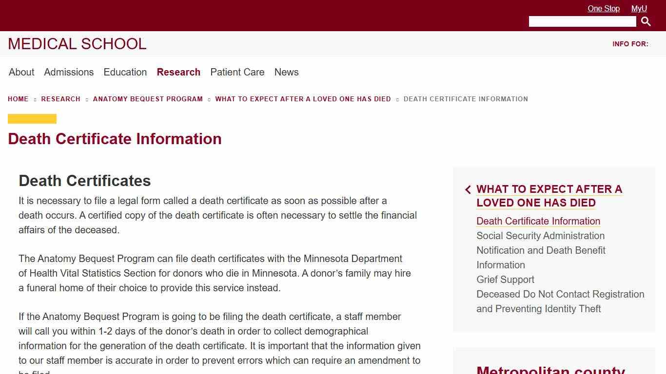 Death Certificate Information | Medical School